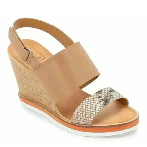 Dolce Vita Women's Brown Lizzie Ankle Strap Snake Sandals Cork Heel Size 8.5 New